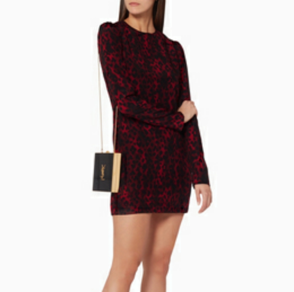 YSL Saint Laurent Silk Leopard Mini Dress